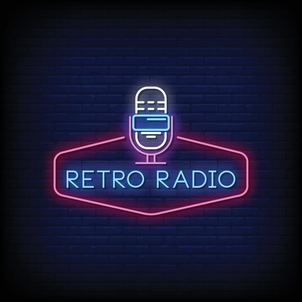 retro rádio logo sinais de néon estilo texto vetor