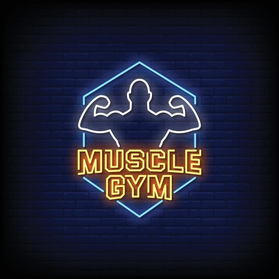 muscle gym design sinais de néon estilo texto vetor