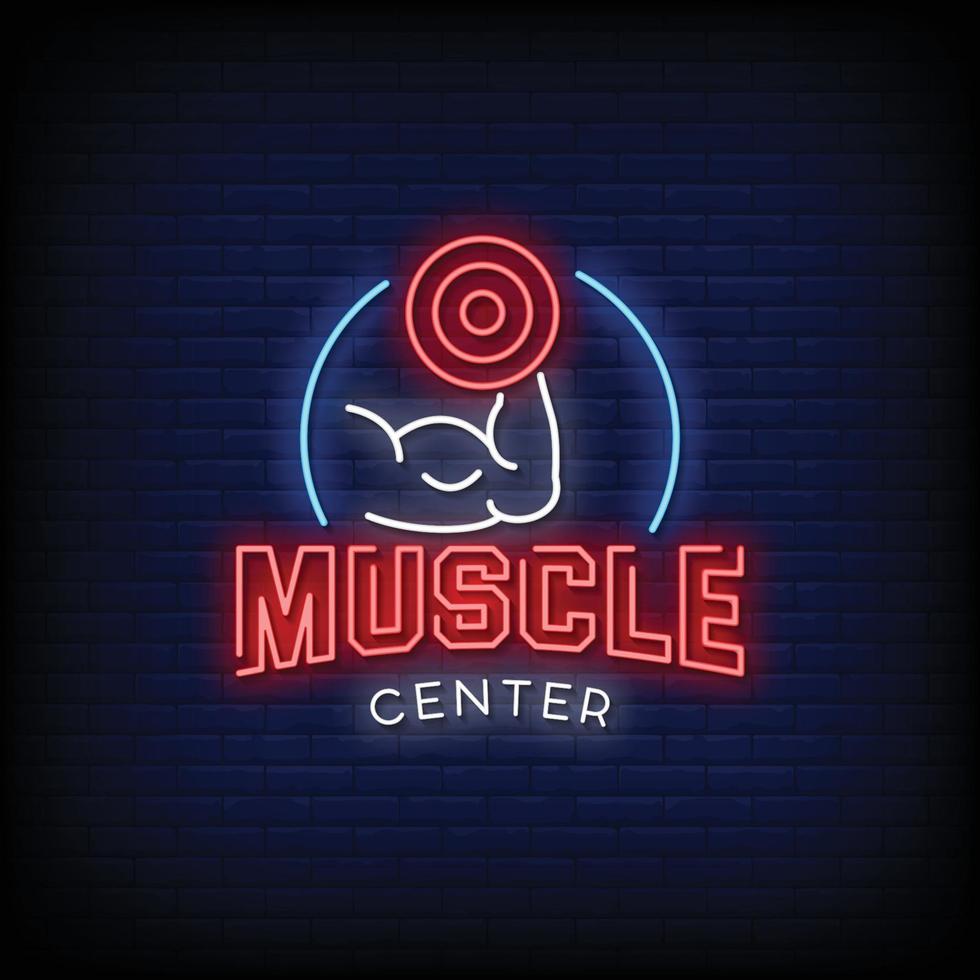 muscle center design sinais de néon estilo texto vetor