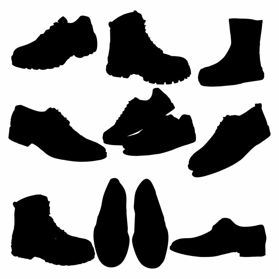 silhueta sapatos ícone ilustração definir. Pacotes vetor
