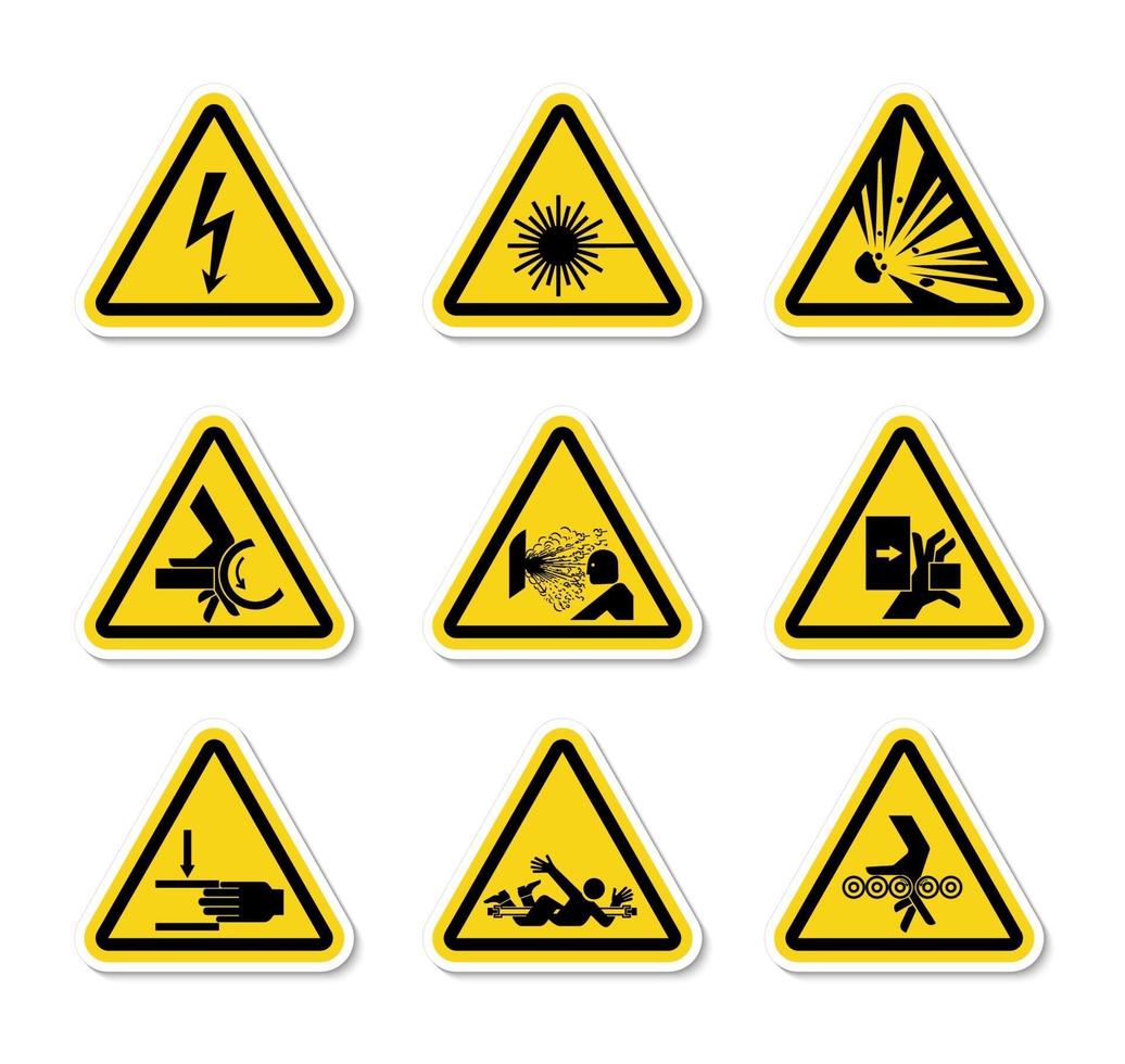 etiquetas triangulares de símbolos de perigo de aviso em fundo branco vetor