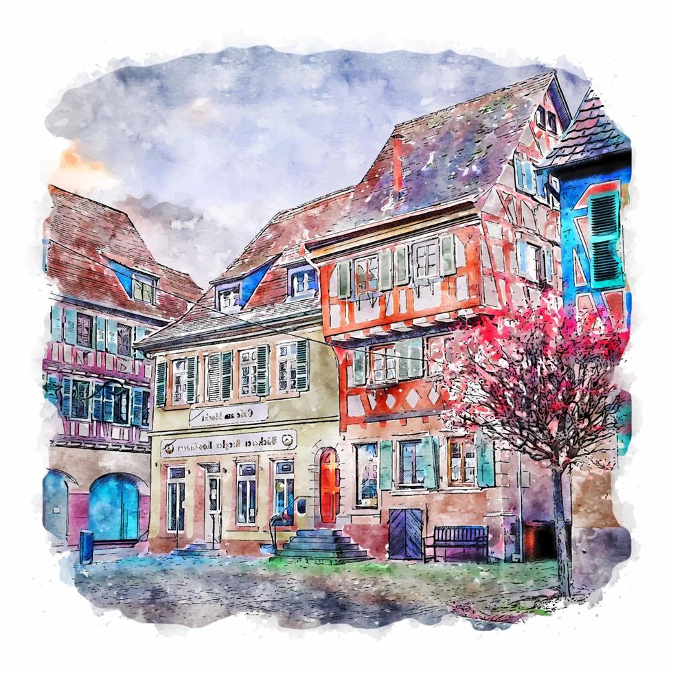 Altstadt ladenburg Alemanha aguarela esboço mão desenhado ilustração vetor