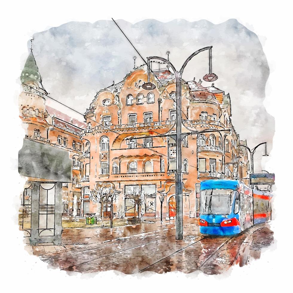 oradea romênia aguarela esboço mão desenhado ilustração vetor