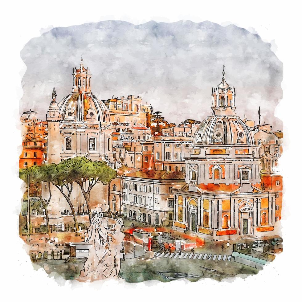 roma itália esboço em aquarela ilustração desenhada à mão vetor