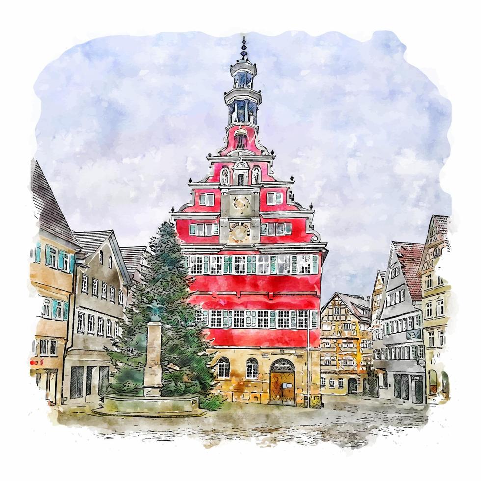 esslingen alemanha esboço em aquarela ilustração desenhada à mão vetor