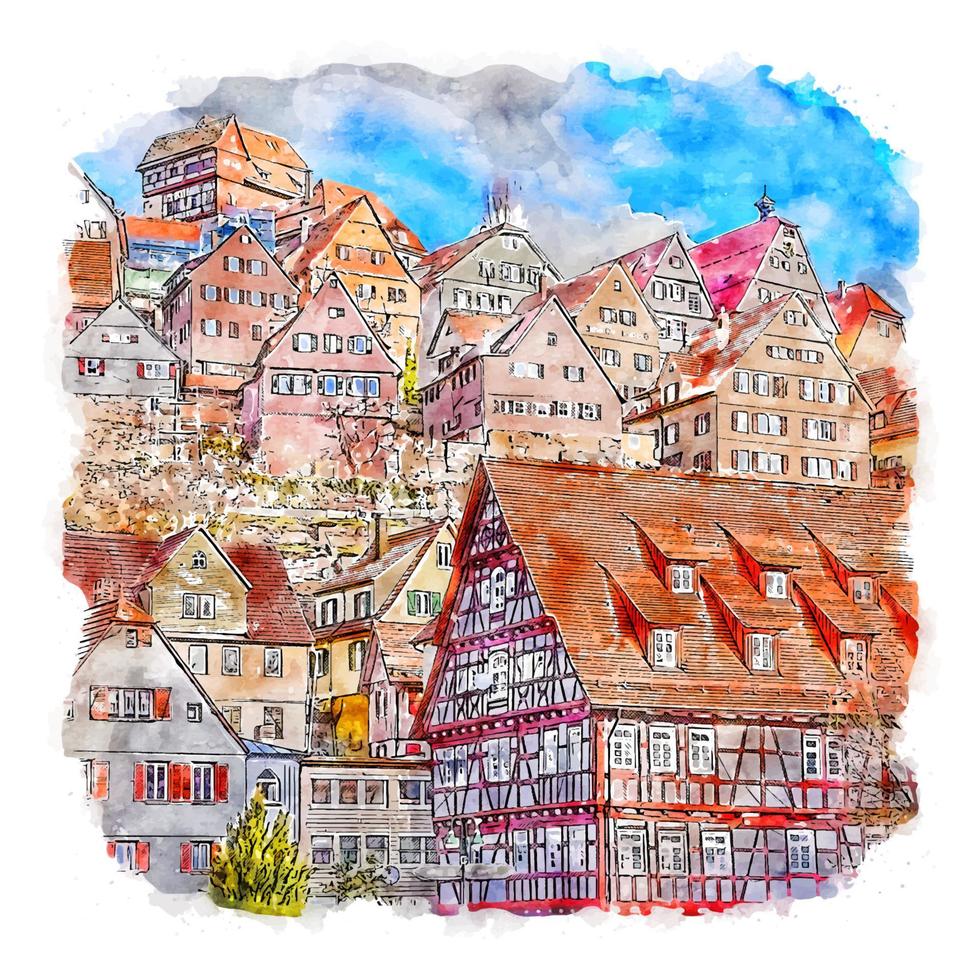 altensteig alemanha esboço em aquarela ilustração desenhada à mão vetor