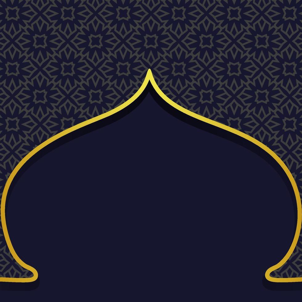 motivo geométrico do ramadã em azul escuro em um fundo de arabesco em formato de porta com moldura dourada vetor