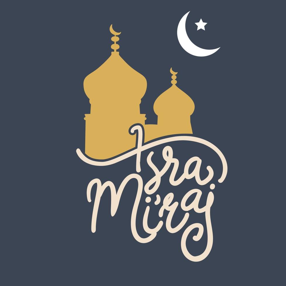 Ilustração em vetor al-isra wal mi'raj melhor para cartão de felicitações, fundo islâmico com cúpula dourada da mesquita de rock