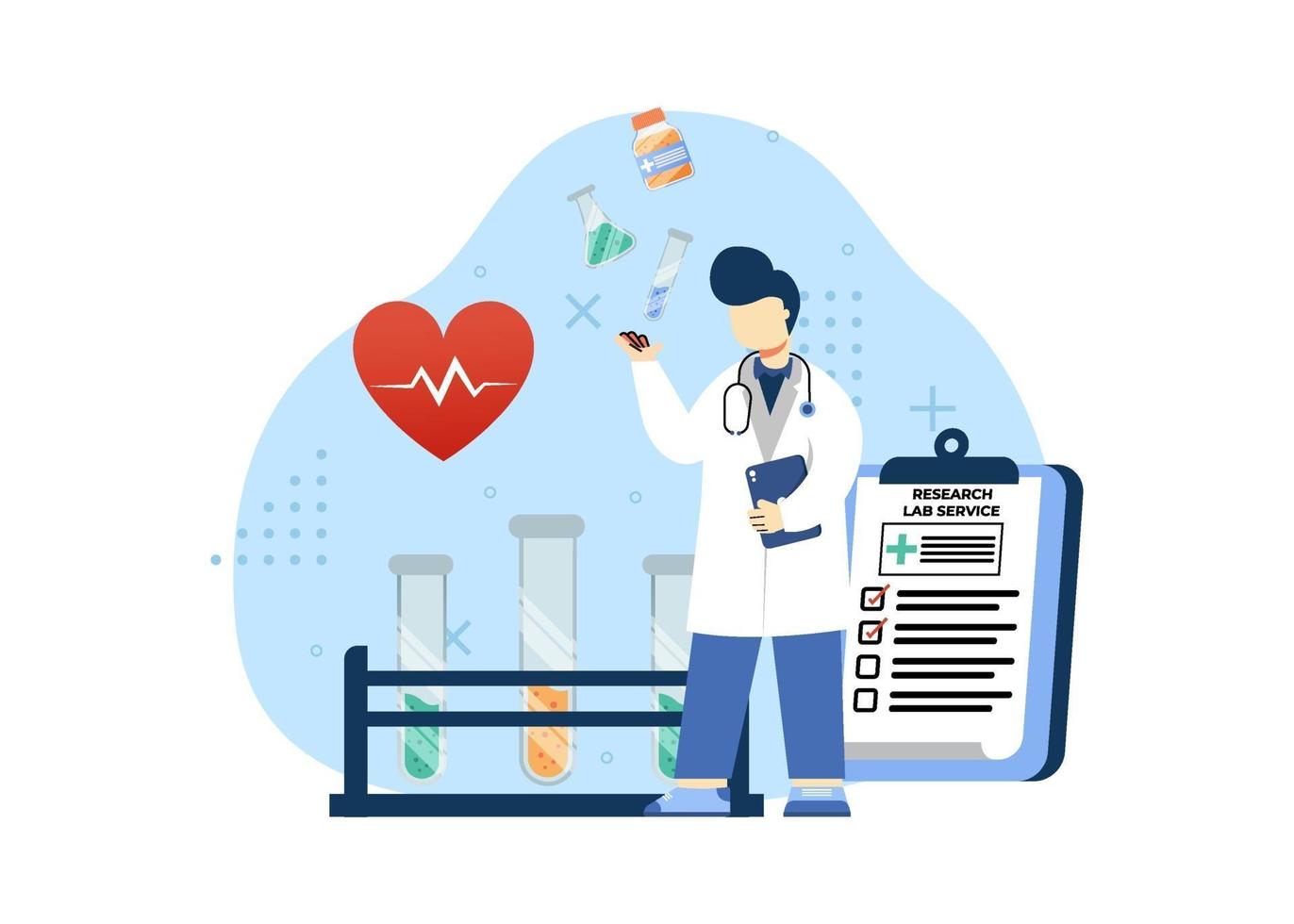 ilustração em vetor conceito farmácia. serviço de laboratório de pesquisa. serviço de laboratório médico independente, laboratório médico, teste de saúde. estilo simples da ilustração dos desenhos animados do personagem.