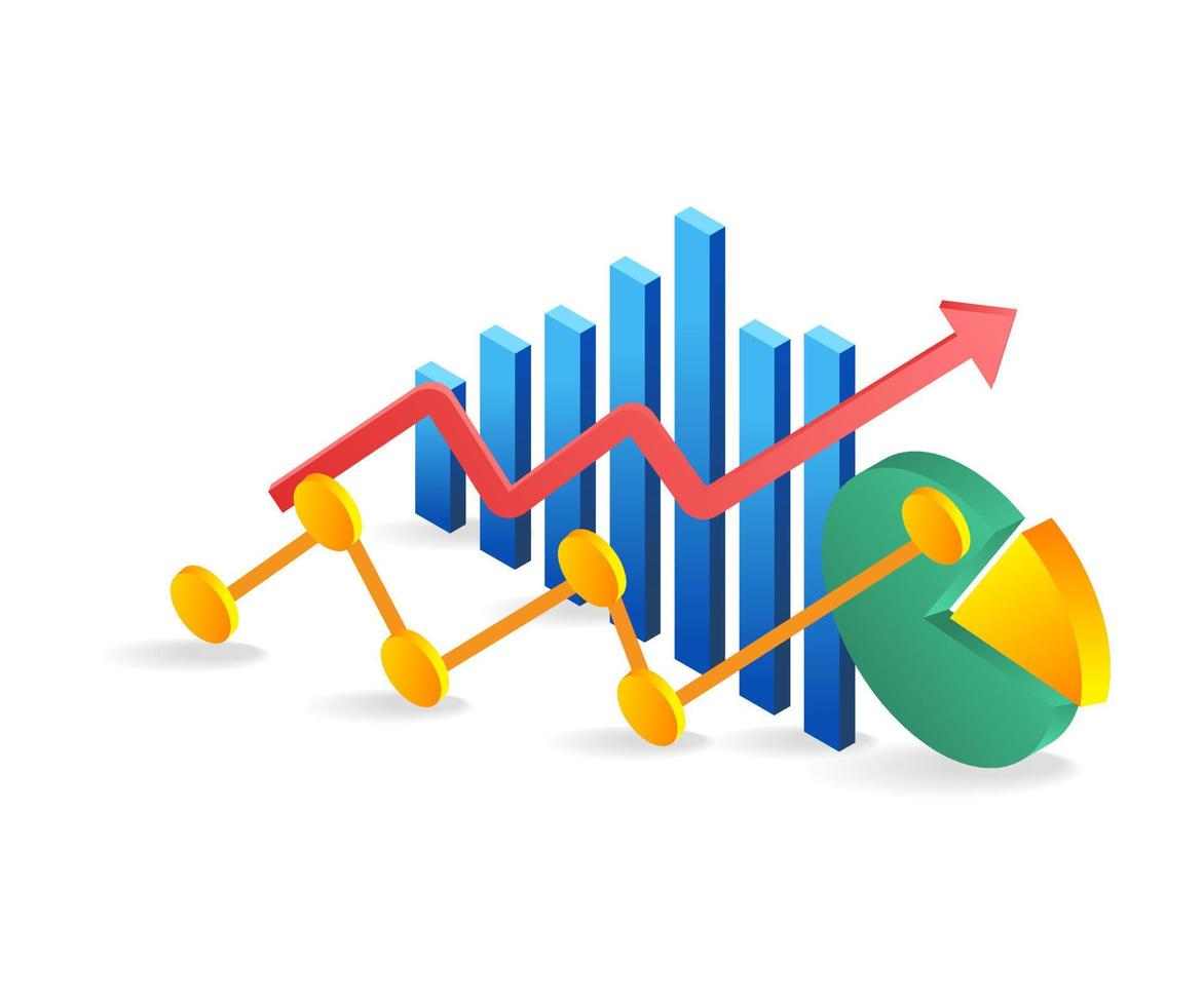 isométrico plano 3d ilustração conceito do investimento o negócio análise Barra gráfico vetor