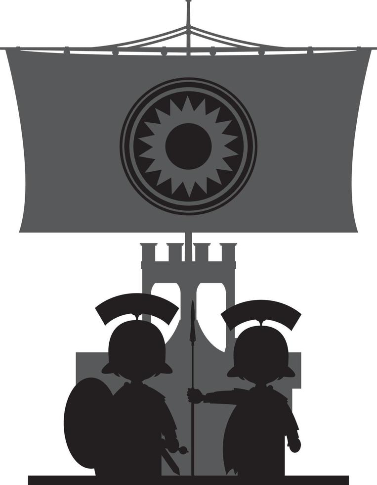 romano soldados e navio de guerra dentro silhueta história ilustração vetor