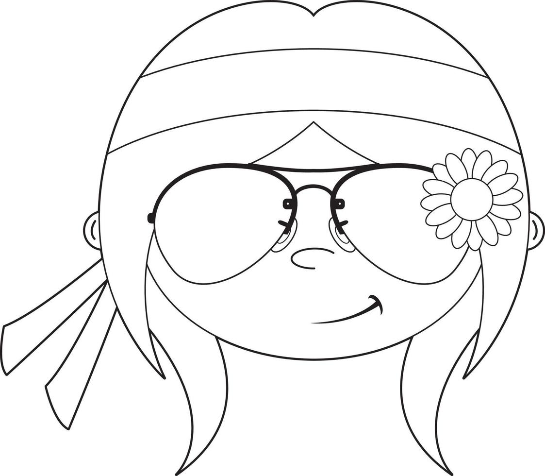 desenho animado anos sessenta hippie menina personagem dentro oculos de sol vetor