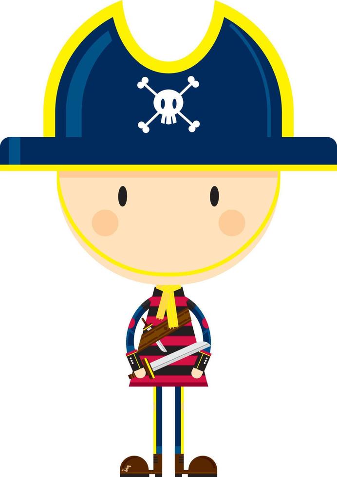 fofa desenho animado fanfarrão pirata personagem com espada vetor