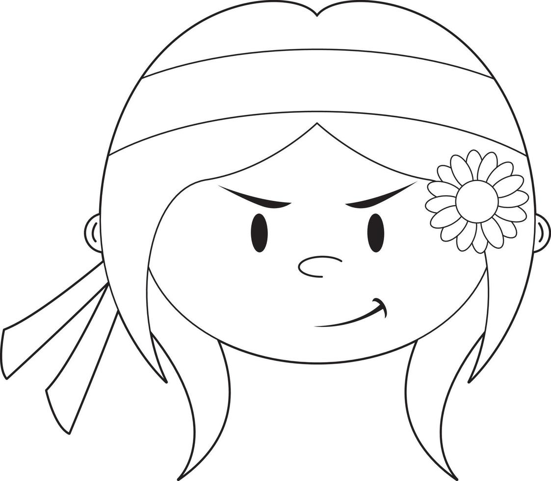 desenho animado anos sessenta hippie menina personagem linha arte vetor