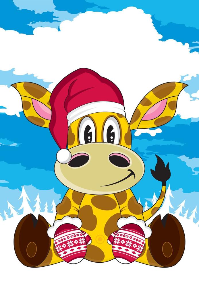 fofa desenho animado santa claus Natal girafa personagem vetor