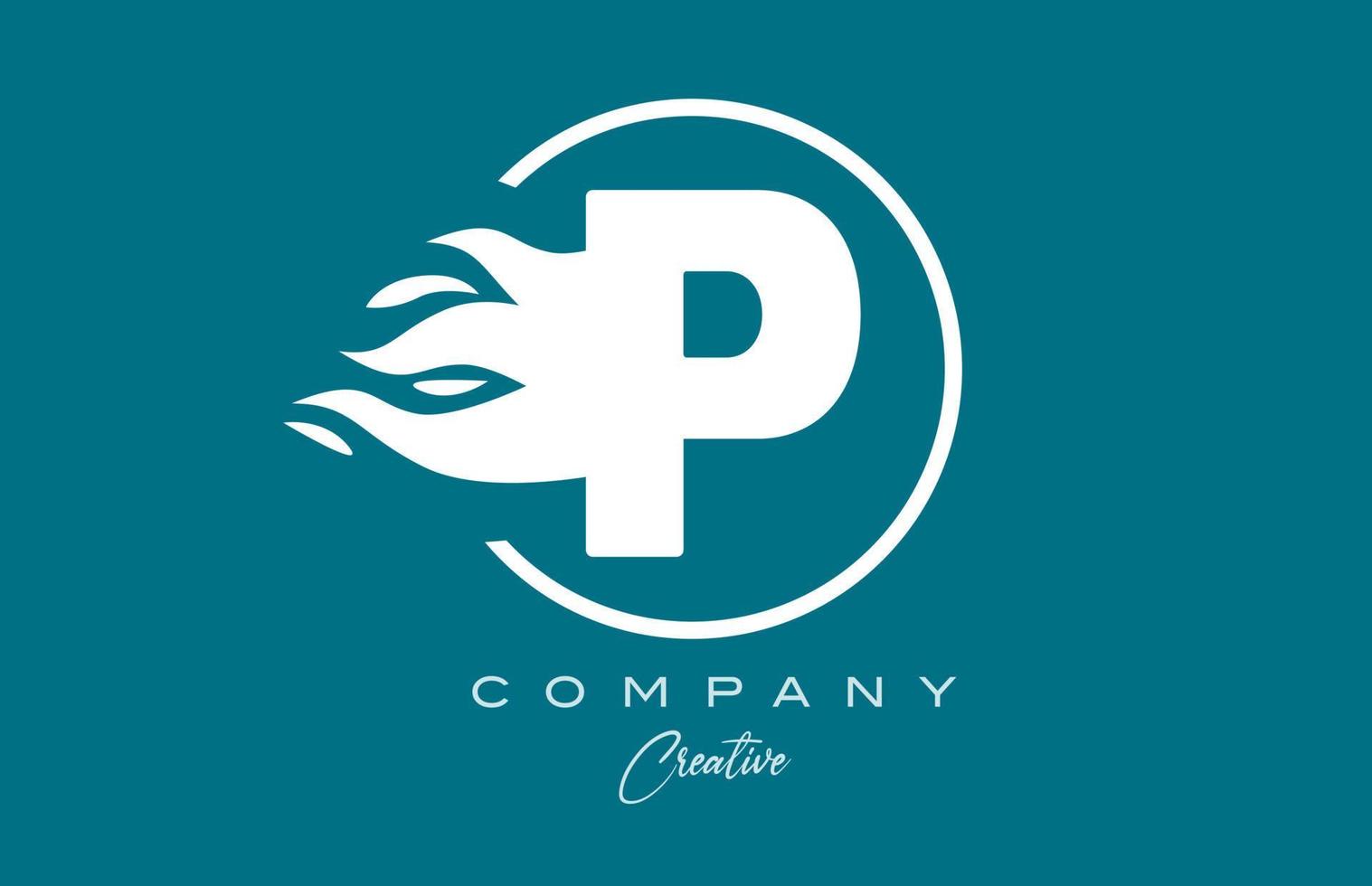 p azul branco alfabeto carta ícone para corporativo com chamas. fogo Projeto para uma companhia logotipo vetor