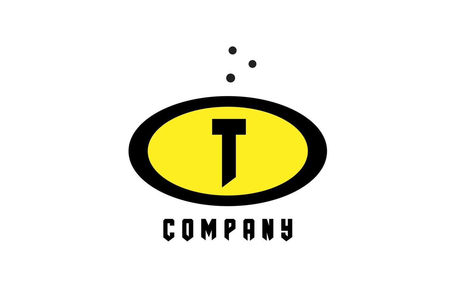 elipse t alfabeto negrito carta logotipo com pontos. criativo modelo Projeto para o negócio e companhia dentro amarelo e Preto vetor