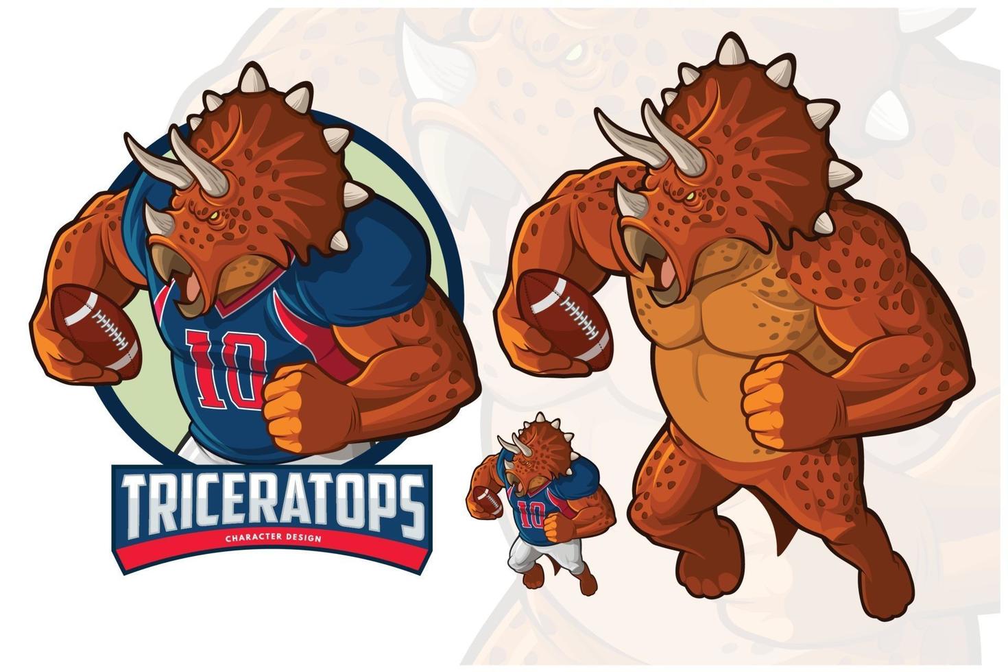 design de personagens triceratops para futebol americano e rúgbi vetor