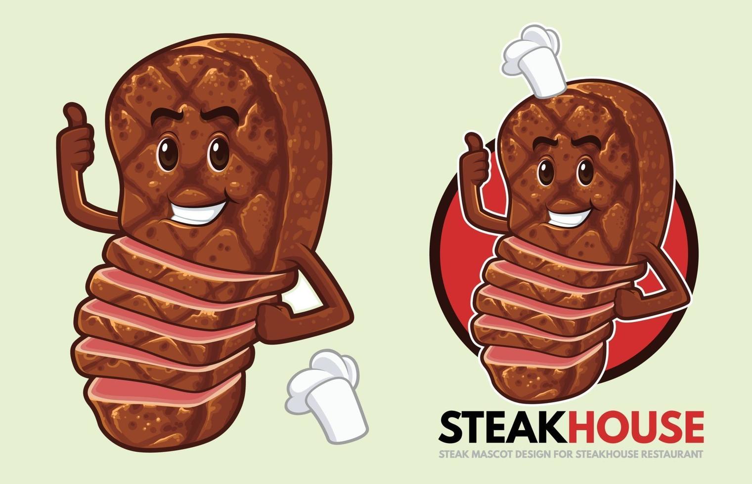 design de mascote de bife para churrascaria vetor