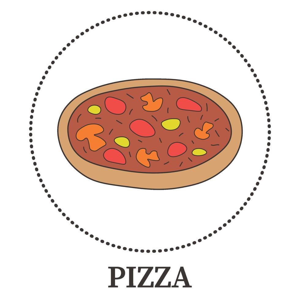 pizza abstrata com calabresa e diferentes tipos de molhos e queijos - vetor