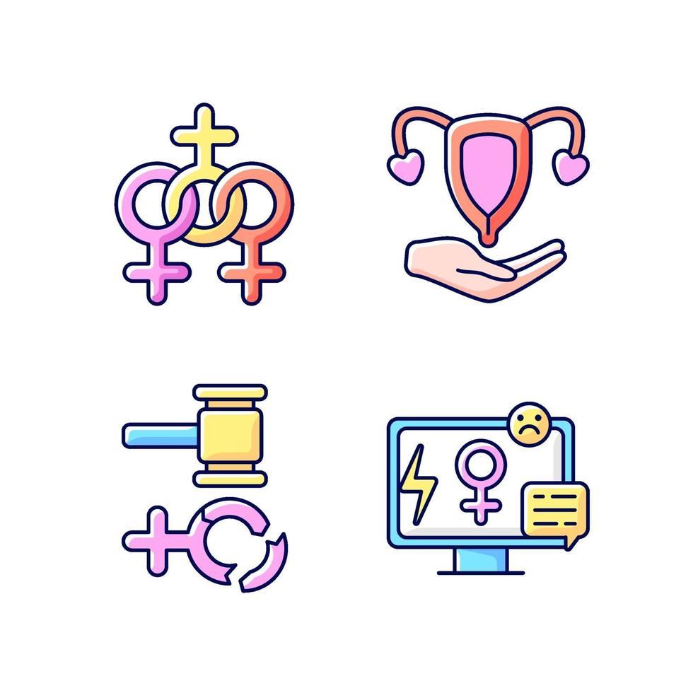 conjunto de ícones de cores rgb feminismo vetor