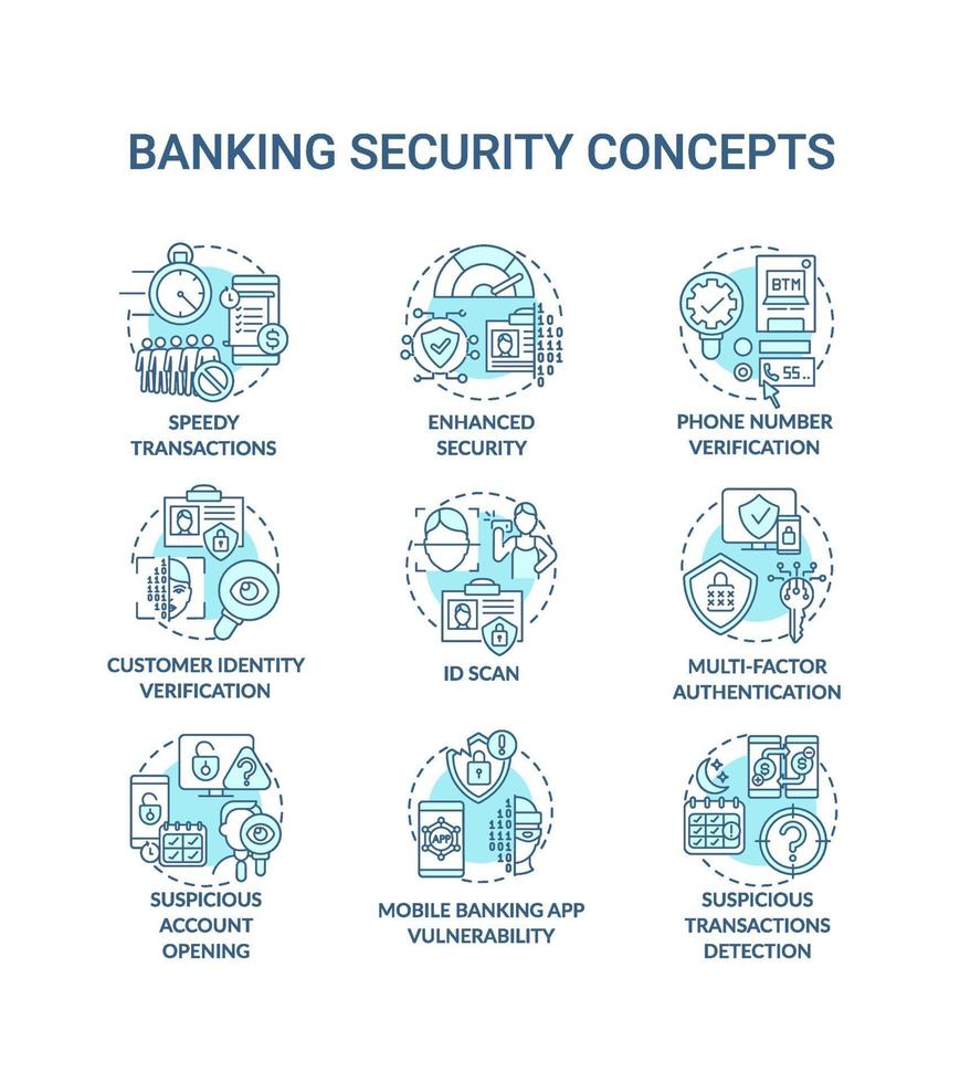 conjunto de ícones de conceito de segurança bancária vetor