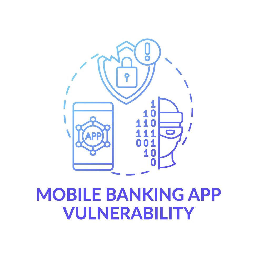 ícone do conceito de vulnerabilidade do aplicativo de banco móvel vetor
