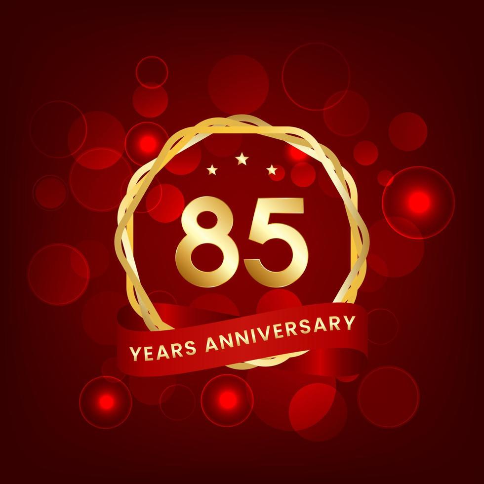 85 anos aniversário. aniversário modelo Projeto com ouro número e vermelho fita, Projeto para evento, convite cartão, cumprimento cartão, bandeira, poster, folheto, livro cobrir e imprimir. vetor eps10