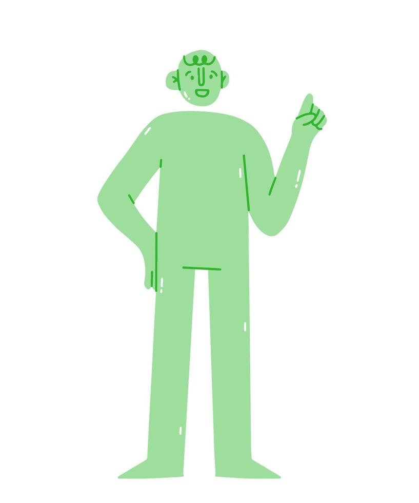 verde feliz homem silhueta símbolo isolado em branco fundo. mão desenhando vetor ilustração rabisco linha arte estilo.