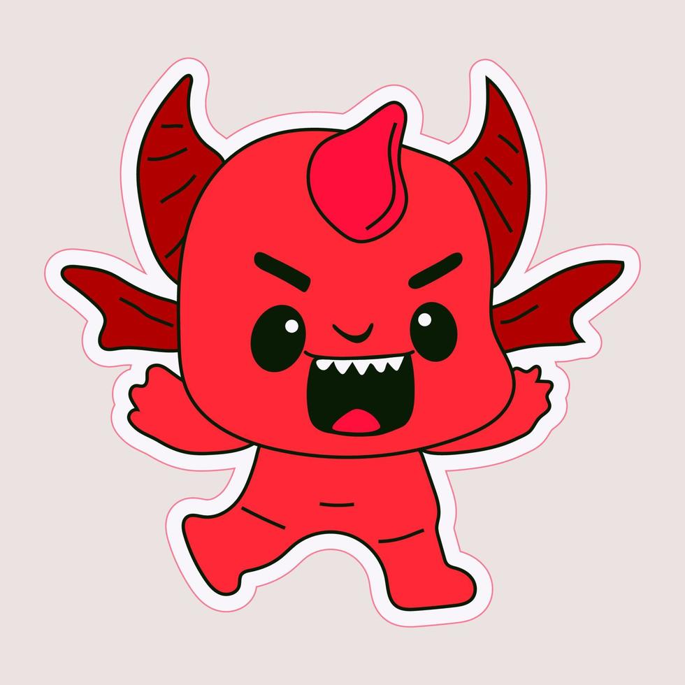 adesivo emoji emoticon emoção feliz personagem doce infernal entidade fofa chifrudo diabo, mal espírito, diabrura, impuro força vetor