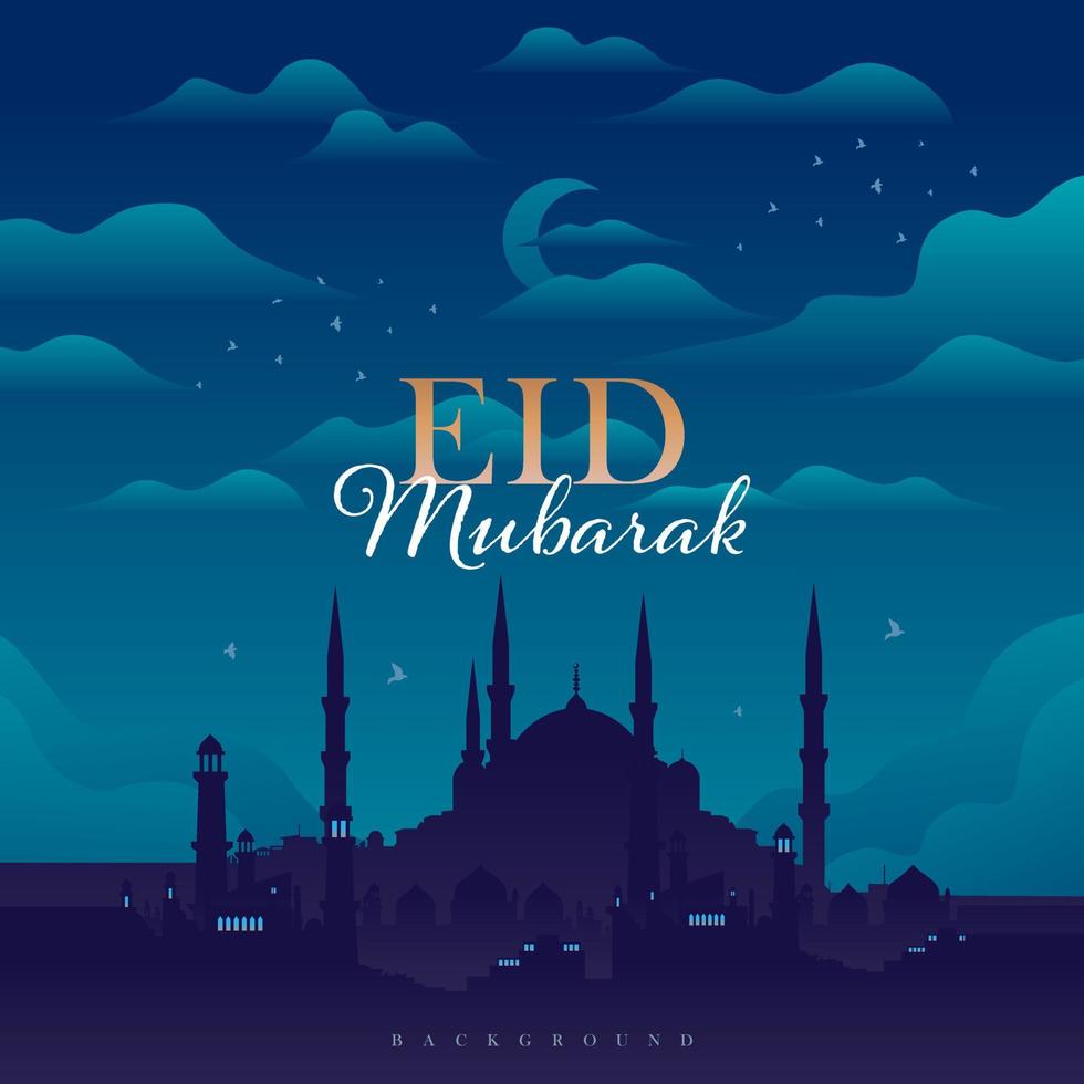 eid Mubarak cumprimento Projeto linda mesquita dentro a noite cidade vetor ilustração