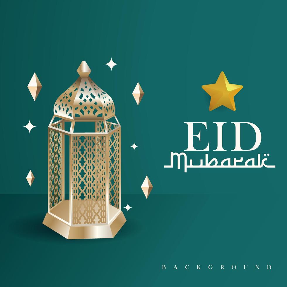 eid Mubarak dourado lanterna vetor ilustração fundo verde cor