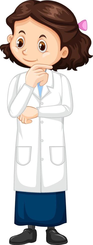 personagem de desenho animado bonito vestindo jaleco de ciências vetor