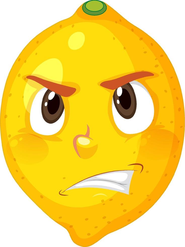 personagem de desenho animado de limão com expressão de raiva no fundo branco vetor
