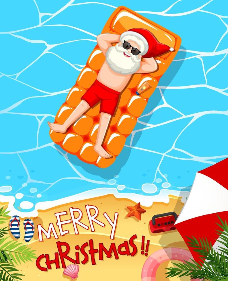 papai noel relaxa na piscina tema de verão vetor