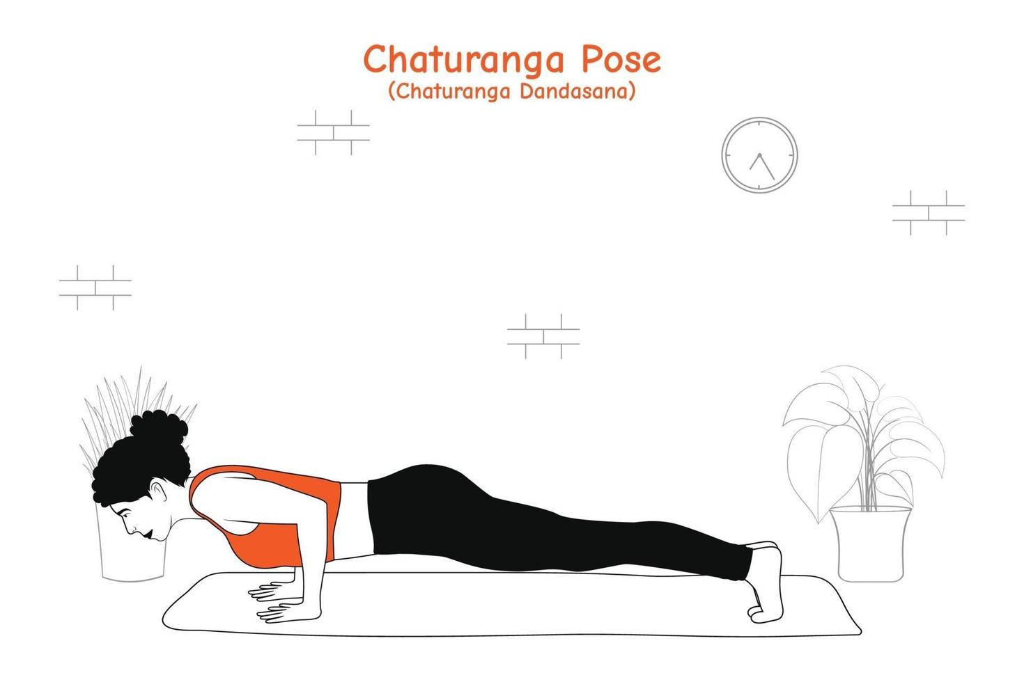 mulher fazendo ioga asana chaturanga ou chaturanga dandasana vetor