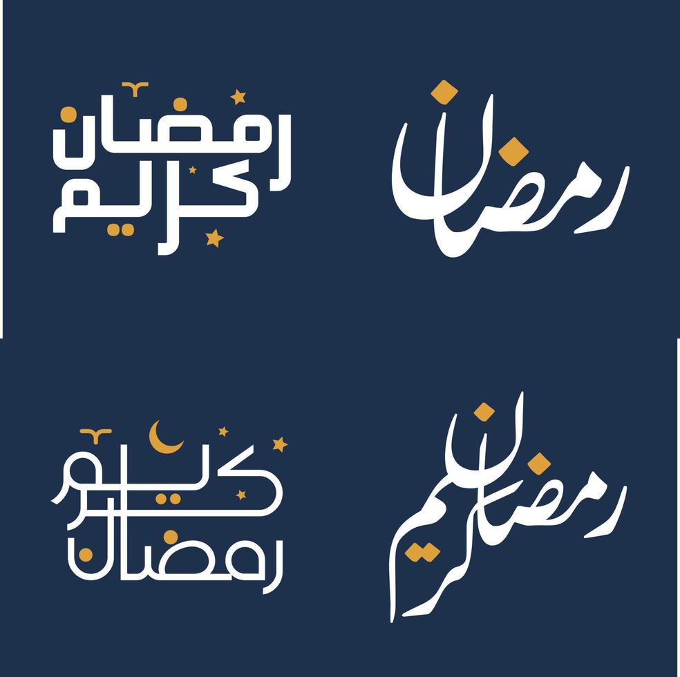 elegante branco caligrafia com laranja Projeto elementos para Ramadã kareem saudações. vetor