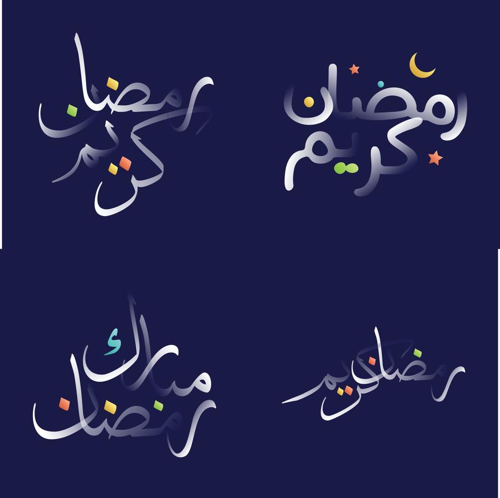 branco lustroso efeito Ramadã kareem caligrafia pacote com multicolorido acentos vetor