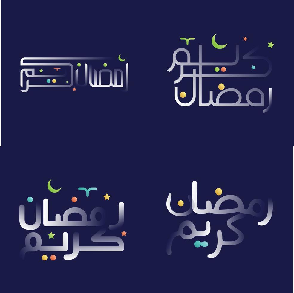 branco lustroso efeito Ramadã kareem caligrafia pacote com negrito e colorida acentos vetor