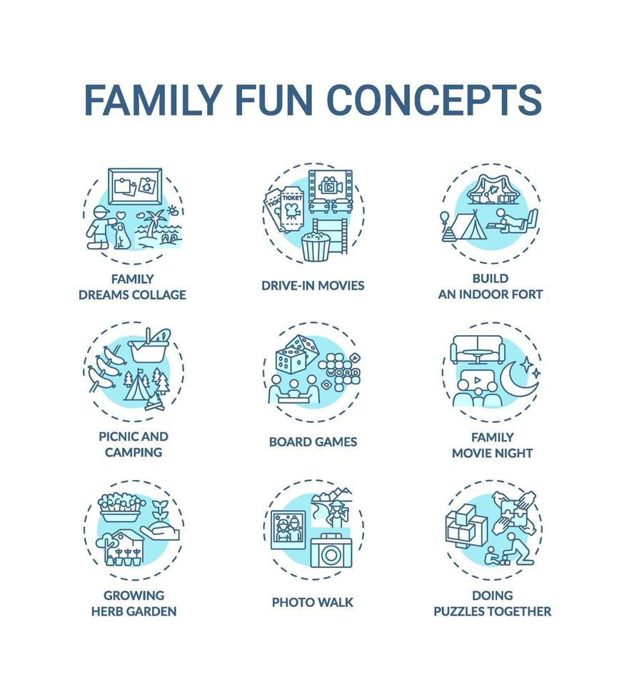 conjunto de ícones de conceito de diversão para a família vetor