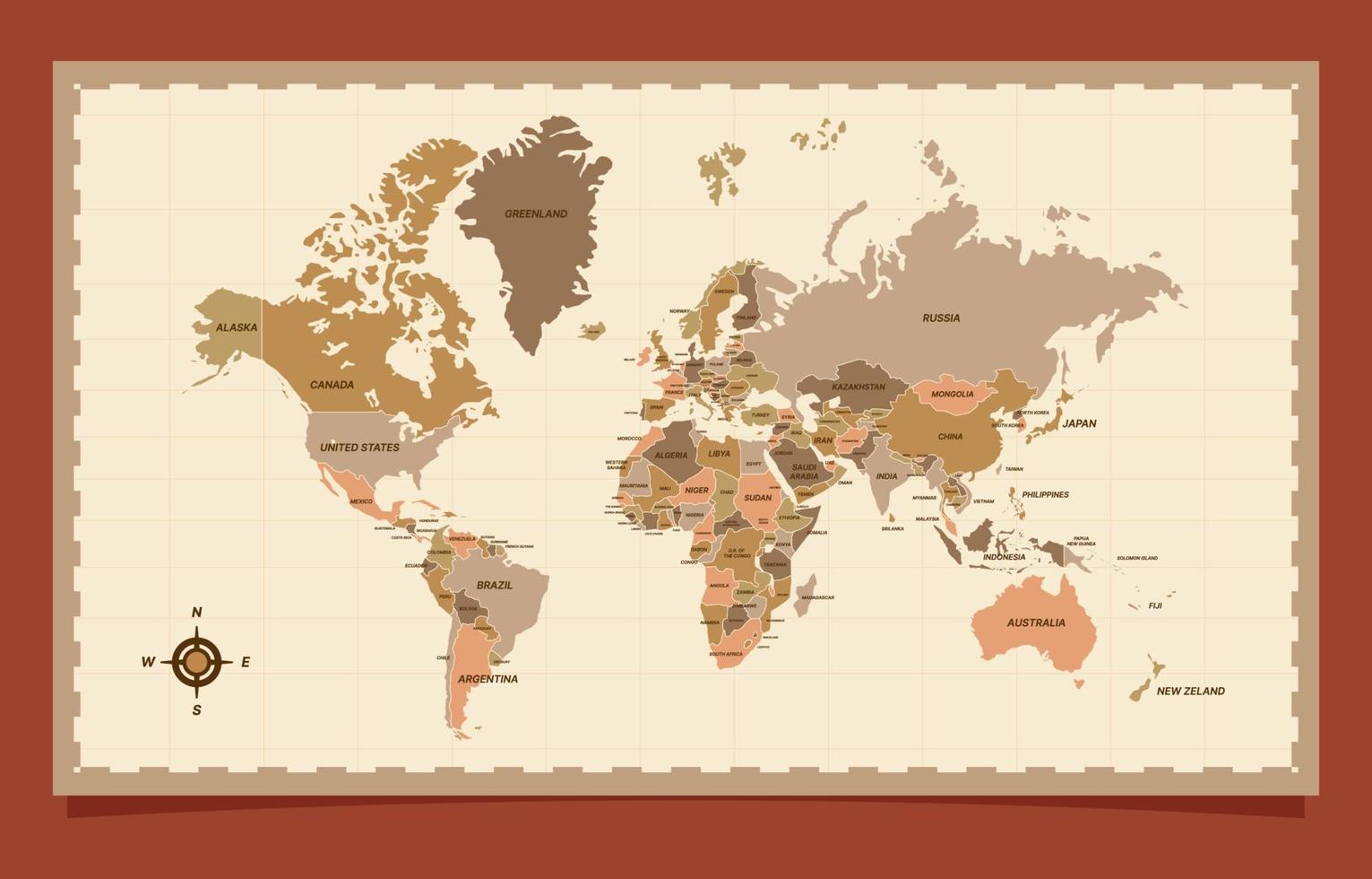 mapa mundi com nome do país vetor