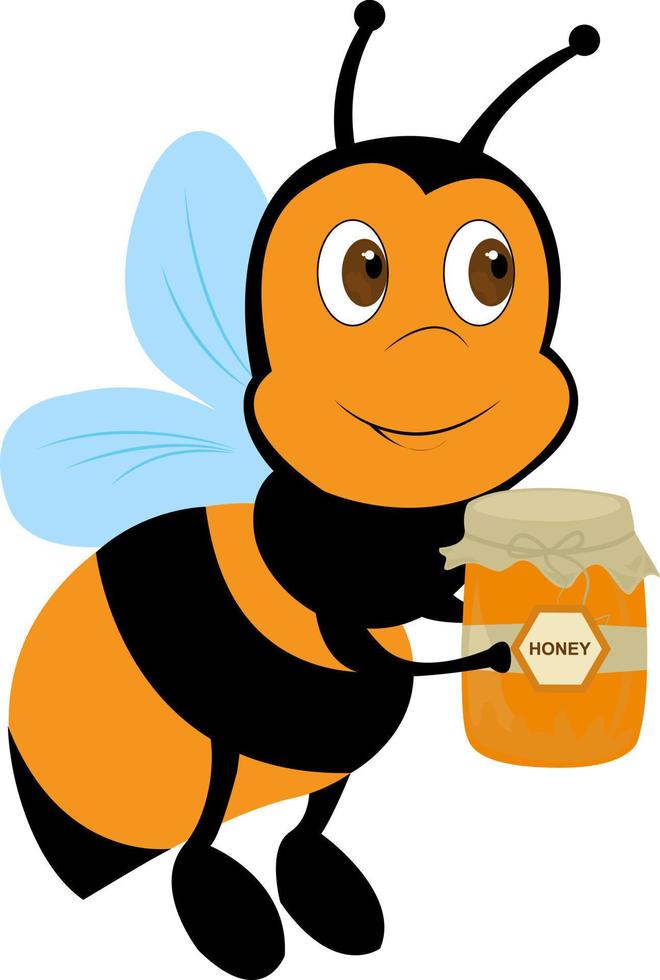 uma fofa abelha é segurando uma jarra do mel. abelha. logotipo. mel. Projeto elemento. jarra mel. vetor