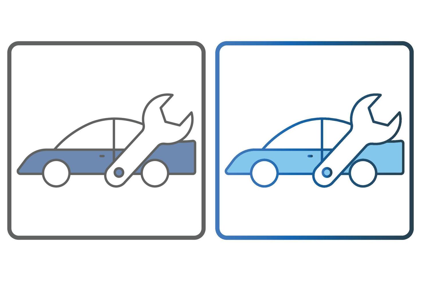 carro serviço ícone ilustração. carro ícone com chave inglesa. ícone relacionado para serviço, reparar. dois tom ícone estilo, linear cor. simples vetor Projeto editável