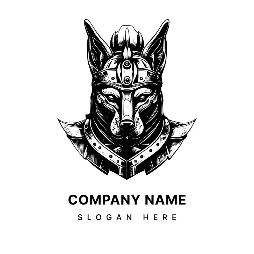 japonês samurai cachorro logotipo ilustração Preto e branco vetor