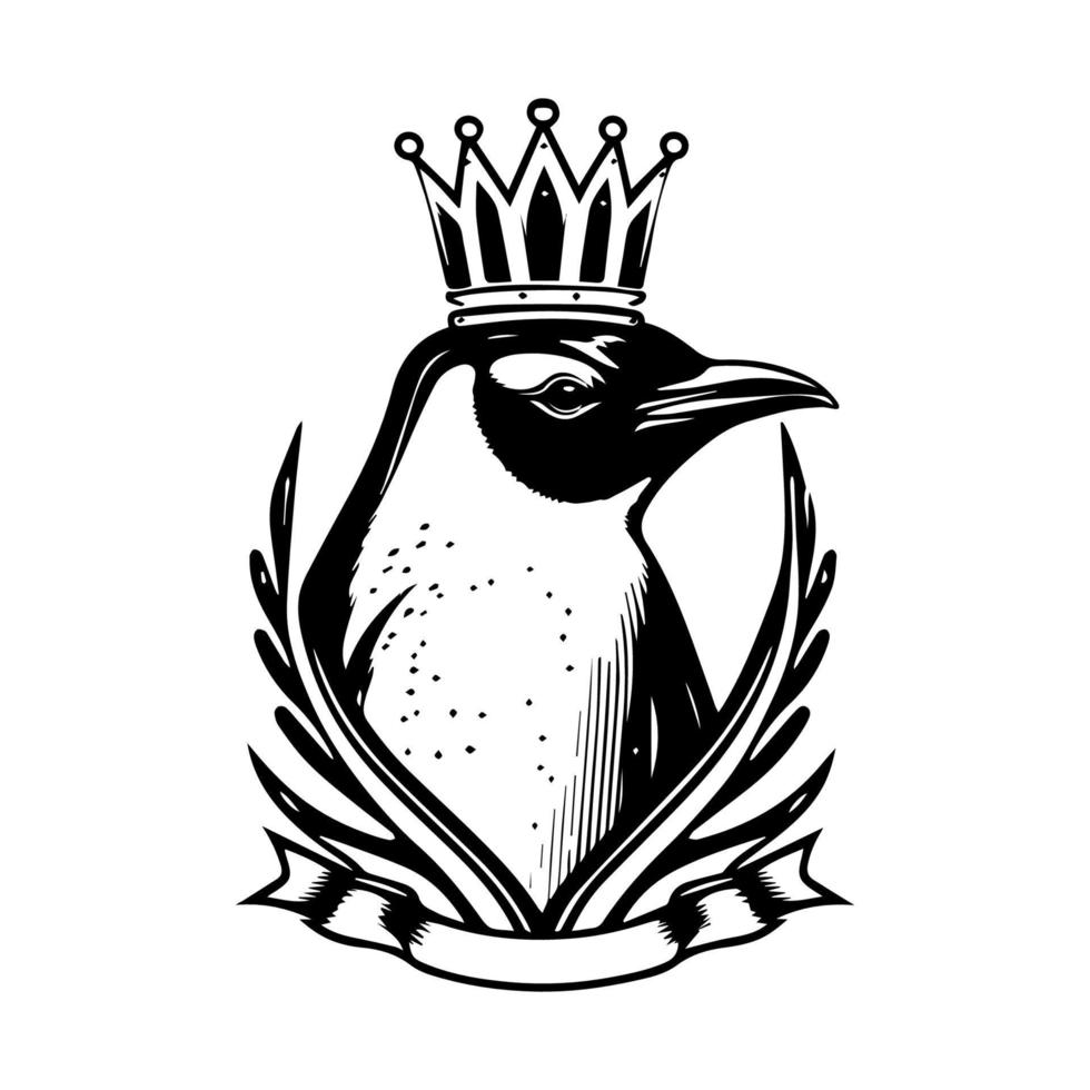 pinguim com coroa logotipo ilustração rei do a antártico vetor