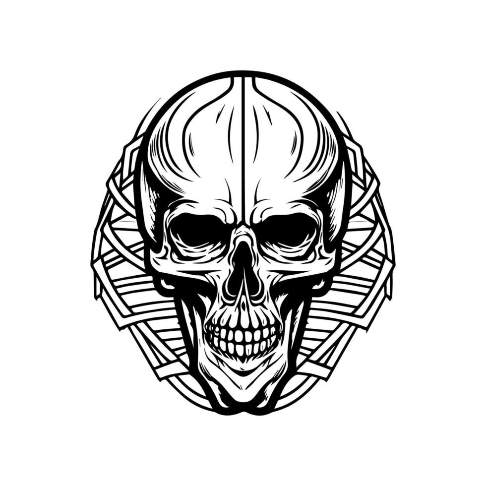 marinho crânio cabeça logotipo mão desenhado Preto e branco ilustração vetor