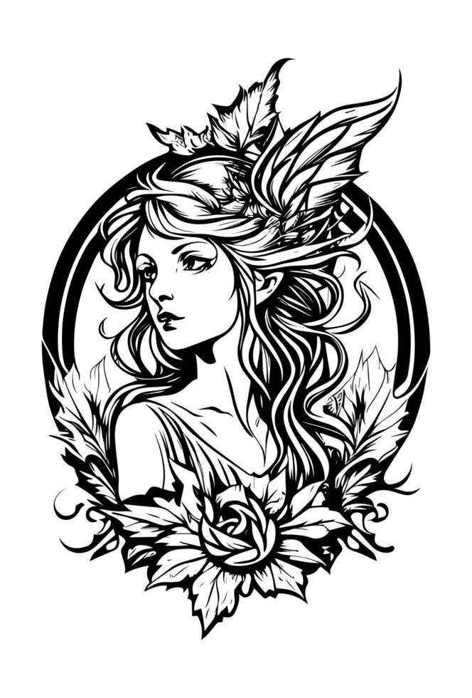 lindo anjo folha e asas enfeite mão desenhado ilustração vetor