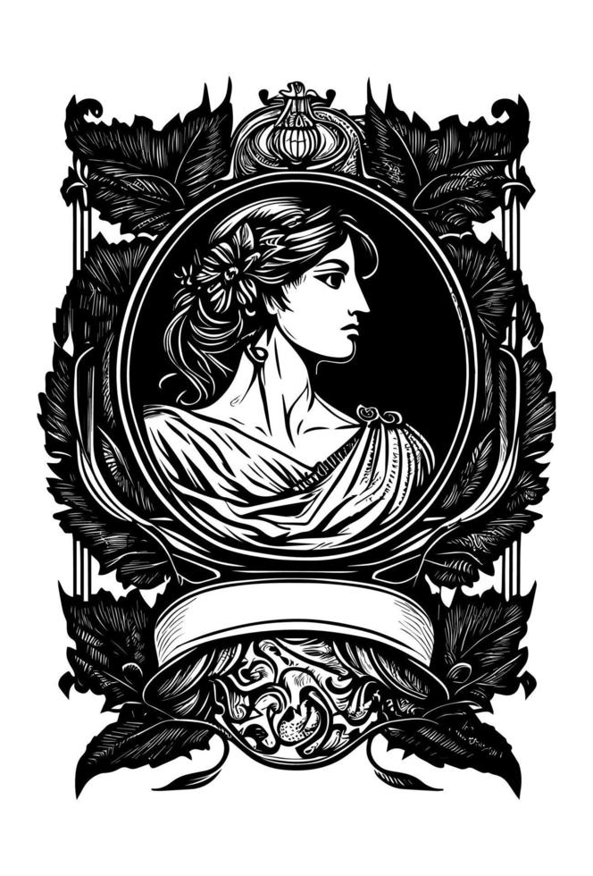 lindo egípcio Cleópatra símbolo Preto e branco mão desenhado logotipo ilustração vetor