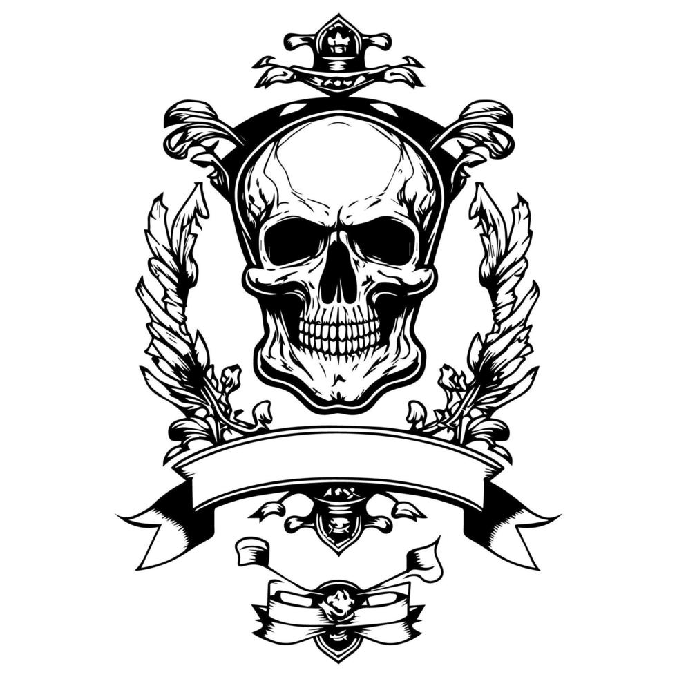 pirata crânio cabeça logotipo ilustração é desenhado à mão com meticuloso atenção para detalhe, capturando a icônico imagem do a fanfarrão pirata vetor