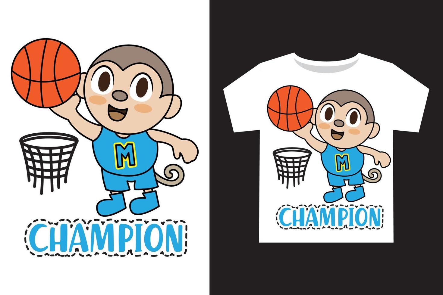 campeão macaco basquetebol jogador ilustração para crianças t camisa Projeto vetor